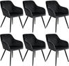 tectake® 6er Set Stuhl, gepolstert, in Samtoptik, schwarze Stahlbeine, 58 x 62...