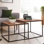 Couchtisch 2er Set Akazie Massivholz quadratisch &middot; Wohnzimmertisch Industrial
