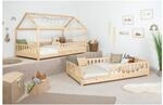 TiCAA 2 in 1 TiCAA Hausbett Bodenbett wandelbar mit abnehmbaren Dach Duo 90x200 cm,