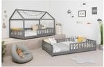 TiCAA 2 in 1 TiCAA Hausbett Bodenbett wandelbar mit abnehmbaren Dach Duo ...