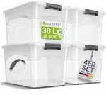 Juskys Aufbewahrungsbox mit Deckel - 4er Set Kunststoff Boxen 30l - Box stapelbar,