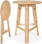 tectake&reg; Stehtisch, aus Holz, rund, standfest, Stabilisierungsschiene aus Metall