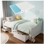 Juskys Funktionsbett Nalu 90x200 cm - Holz Bett mit Matratze & Lattenrost -