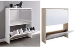 VCM Holz Schuhschrank Ma&szlig;e: H. 73 x B. 63 x T. 17 cm 2 Klappen mit Spiegel -