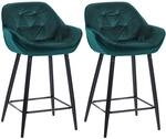 CLP 2er Set Barhocker Gibson Samt I Sitzh&ouml;he 76 cm I Tresenst&uuml;hle Mit Fu&szlig;st&uuml;tze
