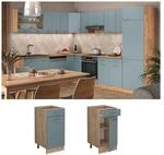 Vicco Schubunterschrank K&uuml;chenschrank R-Line Solid Eiche Blau Grau 40 cm modern