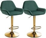 CLP 2er Set Barhocker Braga Samtbezug Gold-Gestell I h&ouml;henverstellbar und 360