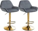 CLP 2er Set Barhocker Braga Samtbezug Gold-Gestell I h&ouml;henverstellbar und 360