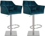 CLP 2er Set Barhocker Damaso mit Samtbezug I H&ouml;henverstellbarer Barstuhl mit