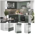 Vicco H&auml;ngeglasschrank K&uuml;chenschrank K&uuml;chenm&ouml;bel Fame-Line Wei&szlig; Gr&uuml;n-Gold