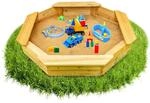 Coemo 6-eckiger Sandkasten Sally Holz inkl. Bodenplane 135x135x20 cm