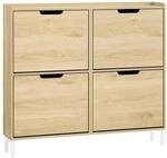 SoBuy Schuhschrank mit 4 T&uuml;ren Holzfarbe 19x100x89,99cm Minimalistisch