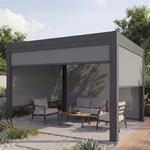 Pergola MCW-L46 mit Seitenwand, Lamellen-Pavillon Rollo, 10cm-Alu-Gestell, sturmfest