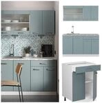 Vicco K&uuml;chenzeile R-Line Solid Wei&szlig; Blau Grau 140 cm Arbeitsplatte modern