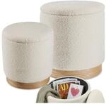 tectake&reg; 2er Set Sitzhocker mit Stauraum, rund, gepolstert, mit Boucl&eacute;-Bezug