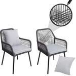 2er-Set Gartenstuhl MCW-O12, Outdoor Sitz-/R&uuml;ckenpolster Aluminium Seilgeflecht Rope