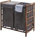 W&auml;schesammler MCW-B60, Laundry W&auml;schebox W&auml;schekorb, Massiv-Holz 2 F&auml;cher