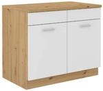 Sp&uuml;lenschrank Buffet K&uuml;che Mario 100 K&uuml;chenzeile Einbauk&uuml;che Weiss Eiche...