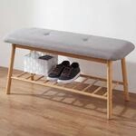 Sitzbank Schuhregal MCW-D90, Polsterbank Bank Schuhablage, Bambus 44x90x34cm