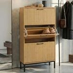 Schuhkipper MCW-P48, Schuhregal Schuhschrank, 3 Kippf&auml;cher Ablage MDF Melamin