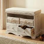 Sitzbank Kommode mit 2 K&ouml;rben 42x62x33cm, Shabby-Look, Vintage ~ wei&szlig;