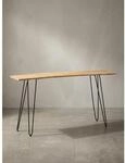 Schreibtisch &ndash; Massivholz/Metall, 150x36x75 cm, Baumkante, Haarnadelbeine
