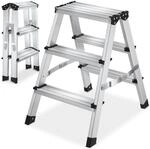 tectake&reg; Doppelseitige Aluminium Trittleiter, 3 Stufen, klappbar, geriffelte