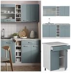 Vicco K&uuml;chenzeile R-Line Solid Wei&szlig; Blau Grau 160 cm modern K&uuml;chenschr&auml;nke