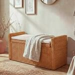 Sitzbank Genua Garderobenbank Bank Sitzhocker, mit Stauraum Kissen Kubu Rattan 88cm ~