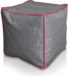 KINZLER Hocker eckig, Leinenoptik mit Neon-Piping, Magenta