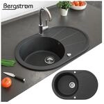 Granit Sp&uuml;le K&uuml;chensp&uuml;le Einbausp&uuml;le Sp&uuml;lbecken+Drehexcenter+Siphon Schwarz