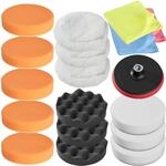 tectake&reg; 18-teiliges Polierschwamm-Set, 3 Polierfelle, 3 Mikrofasert&uuml;cher,