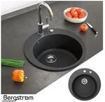 Granit Sp&uuml;le K&uuml;chensp&uuml;le Einbausp&uuml;le Sp&uuml;lbecken+Drehexcenter+Siphon Schwarz
