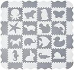 Juskys Kinder Puzzlematte Timon 36 Teile mit 16 Tieren - rutschfest &ndash; grau wei&szlig;