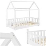 Juskys Kinderbett Marli 80 x 160 cm Rausfallschutz, Lattenrost & Dach Wei&szlig; 