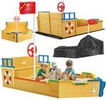 KIDIZ&reg; Sandkasten Ahoi - Piratenschiff Boot Segelschiff aus Holz Inkl. Abdeckung,