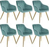 tectake® 6er Set Stuhl, gepolstert, in Samtoptik, goldene Stahlbeine, 58 x 62 x 82
