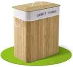 Juskys Bambus W&auml;schekorb Curly 100 Liter mit Deckel & W&auml;schesack 2 F&auml;cher