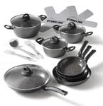 STONELINE CERAMIC Kochgeschirr Set, 16-teilig, mit Glasdeckeln,...