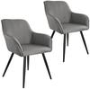 tectake® 2er Set Stuhl, gepolstert, in Leinenoptik, schwarze Stahlbeine, 58 x 62 x
