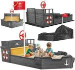 KIDIZ&reg; Sandkasten Ahoi - Piratenschiff Boot Segelschiff aus Holz Inkl. Abdeckung,