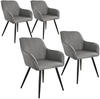 tectake® 4er Set Stuhl, gepolstert, in Leinenoptik, schwarze Stahlbeine, 58 x...
