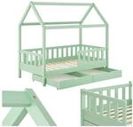 Juskys Kinderbett Marli 80 x 160 cm mit Bettkasten, Gitter, Lattenrost & Dach - Holz