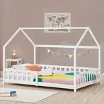 Hausbett Hesel mit Rausfallschutz 90x200 cm Wei&szlig; [en.casa]