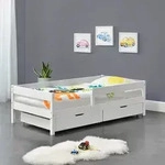 Kinderbett Borgarnes 90x200 cm mit Rausfallschutz und Schubladen Wei&szlig; [en.casa]