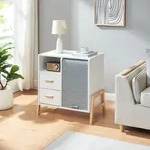 Sideboard Kvaefjord 66x60x40 cm mit einer Jalousiet&uuml;r Wei&szlig;/Grau [en.casa]