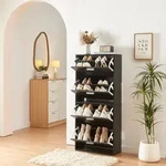 Schuhschrank Sykkylven 134x60x24 cm mit 4 Klappen Schwarz [en.casa]