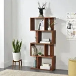 B&uuml;cherregal Brattahlid mit 4 F&auml;chern und 4 Ablagen Walnussimitat en.casa