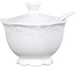 Chic Antique Provence Zuckerdose mit L&ouml;ffel, H9/D10 cm, wei&szlig;