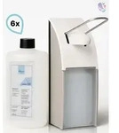 SET: Armhebelspender, EURO Spender, EDELSTAHL + 6x 0,5-Liter Haut- und